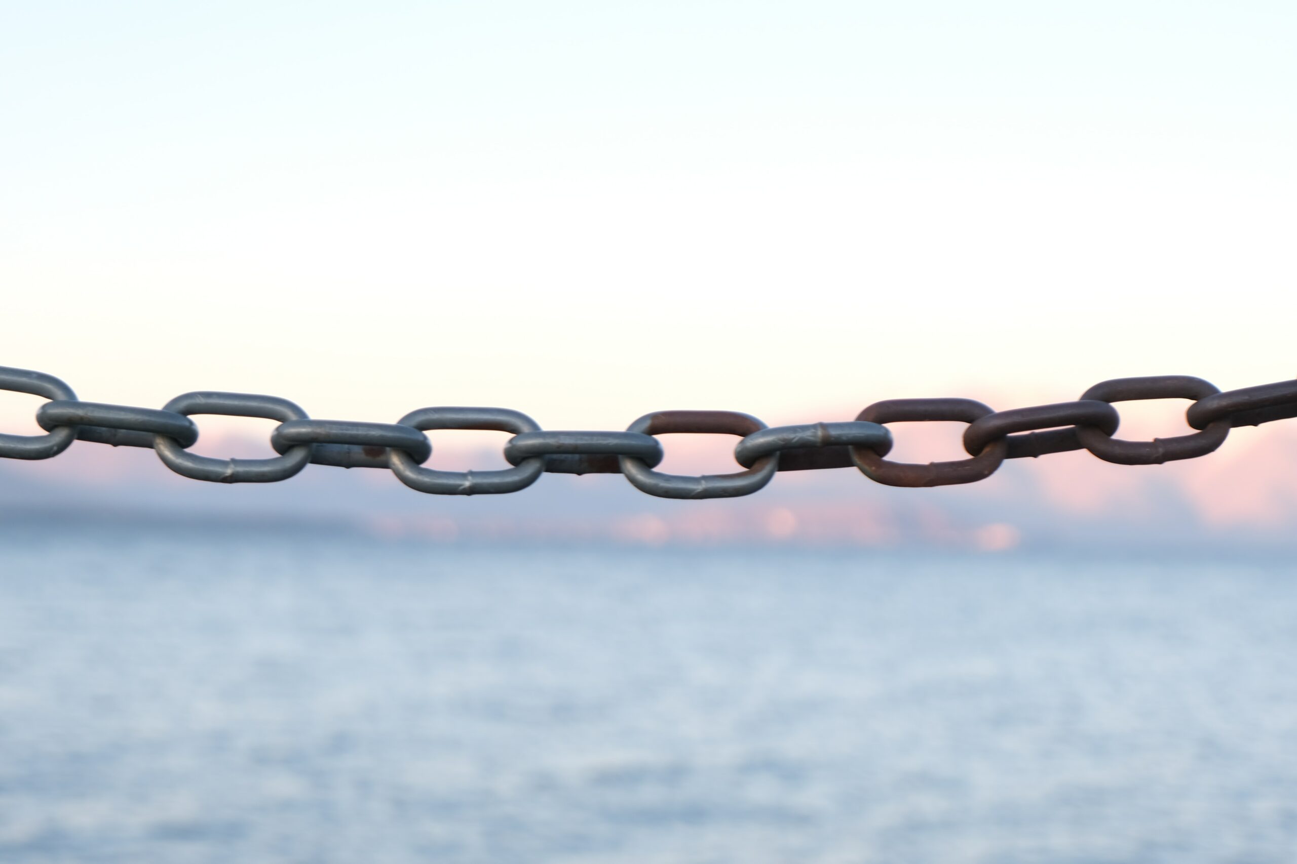 Image of a chain link in front of the sea.