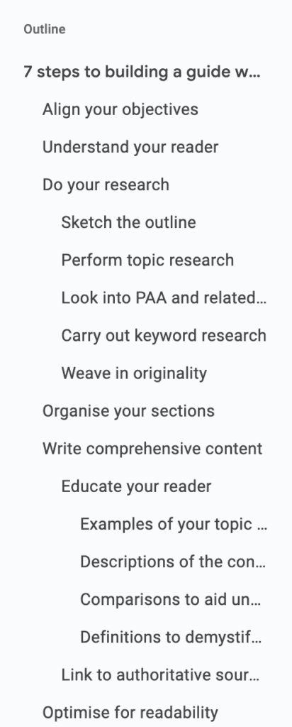 An example of how to structure your content when writing in Google Drive.