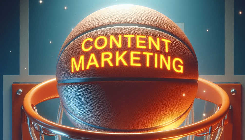a basketball with the words 'content marketing' on it