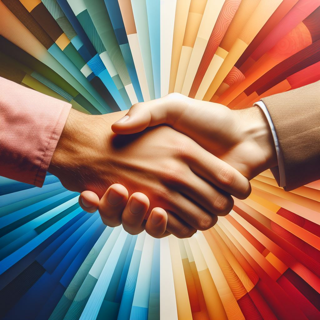 a handshake with a multicoloured background